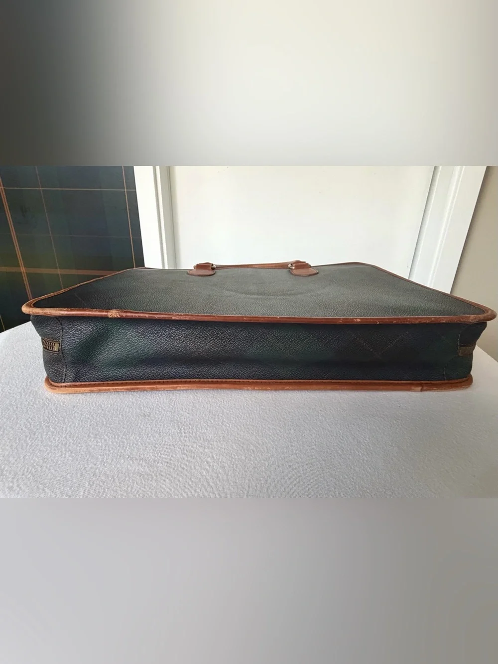 Pringle of Scotland VTG leather & coated canvas laptop bag, zip, brass, GUC